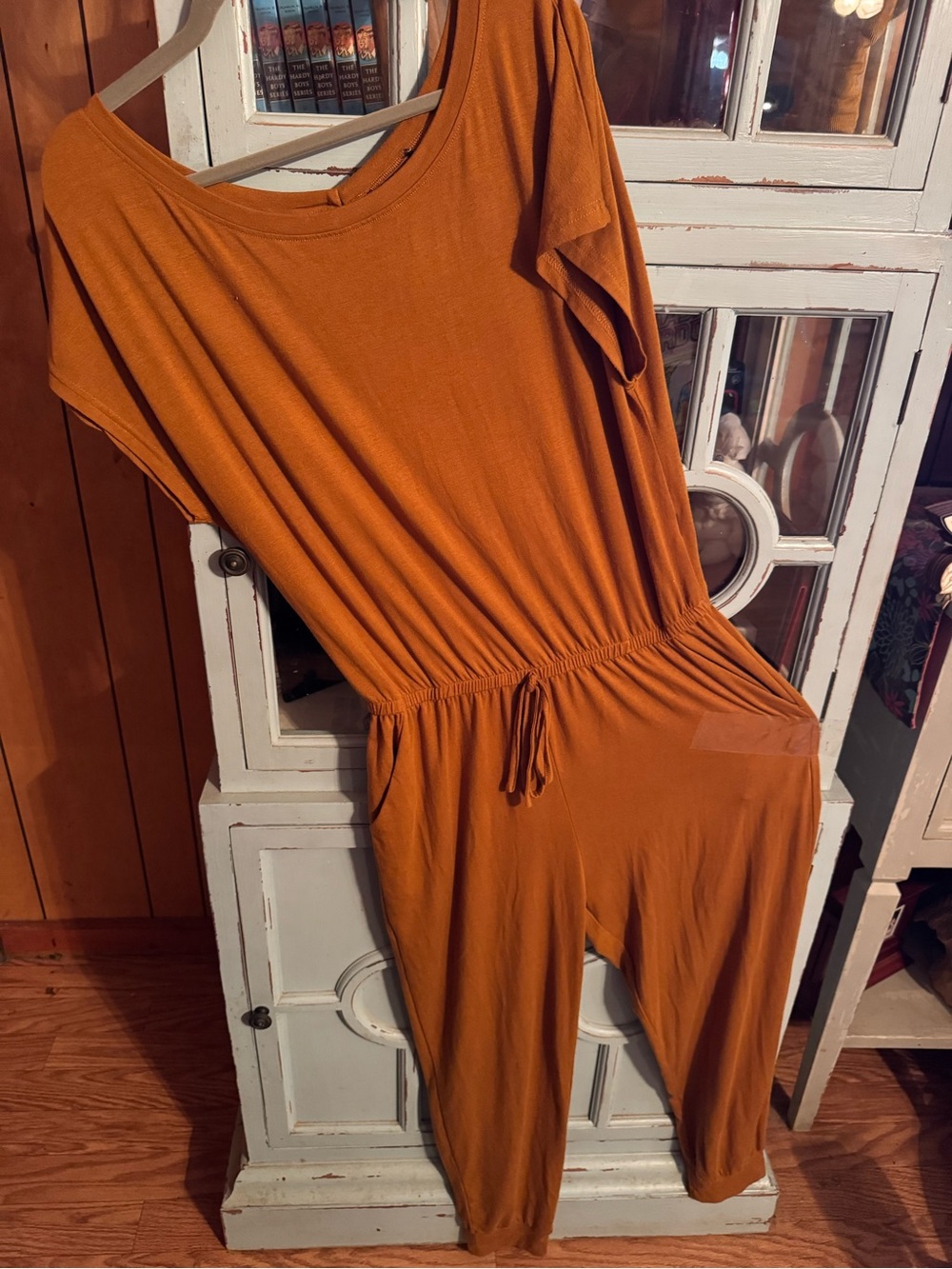 Women’s Rust Orange Jumpsuit with Drawstring Waist B7